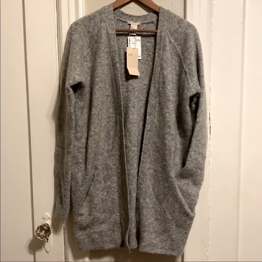 H&M Mohair Blend Grey Cardigan Sweater